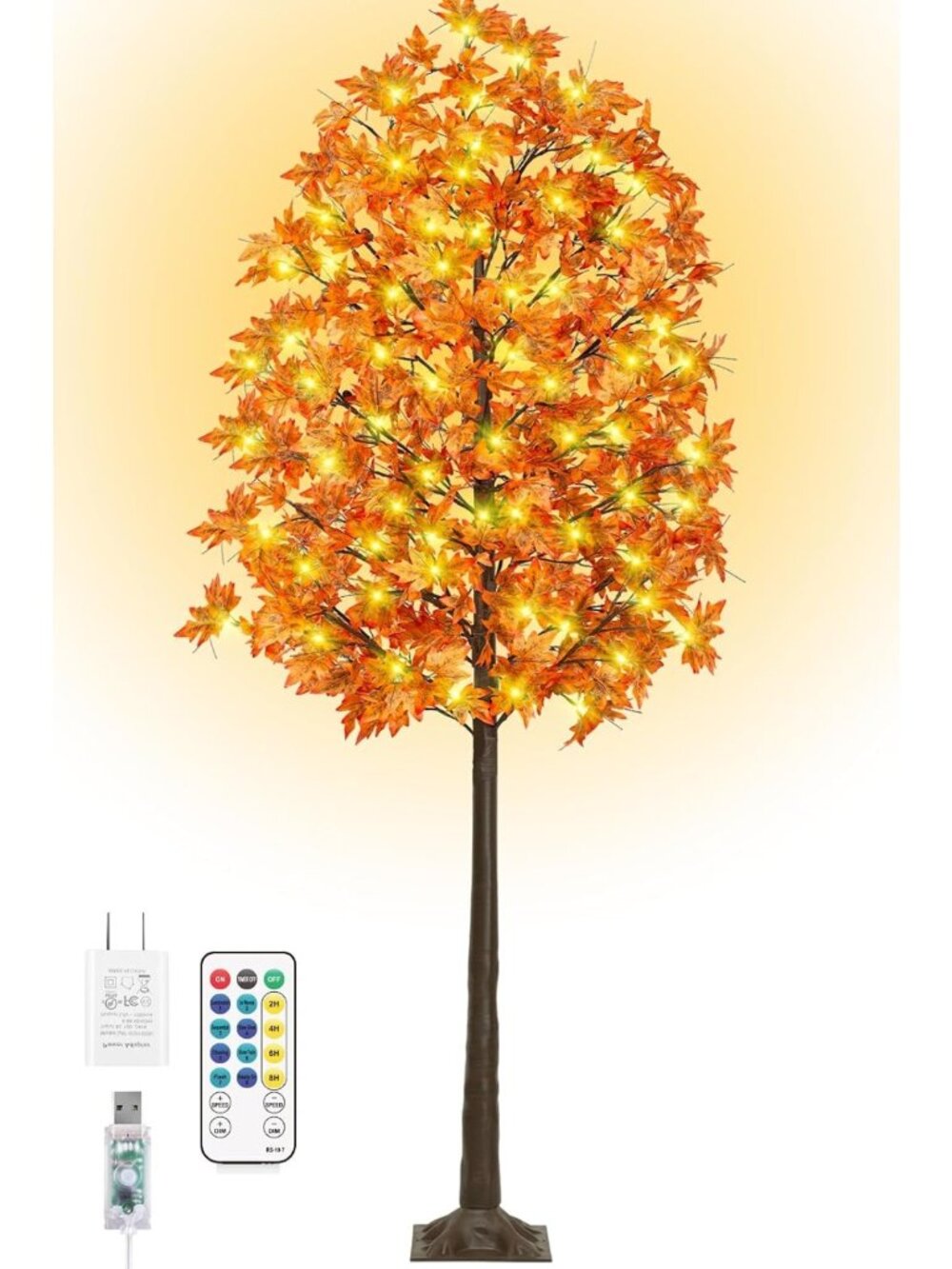 8FT LED Fall Maple Tree Light - Thanksgiving Decor, Remote, 21 Acorns, 8 Modes